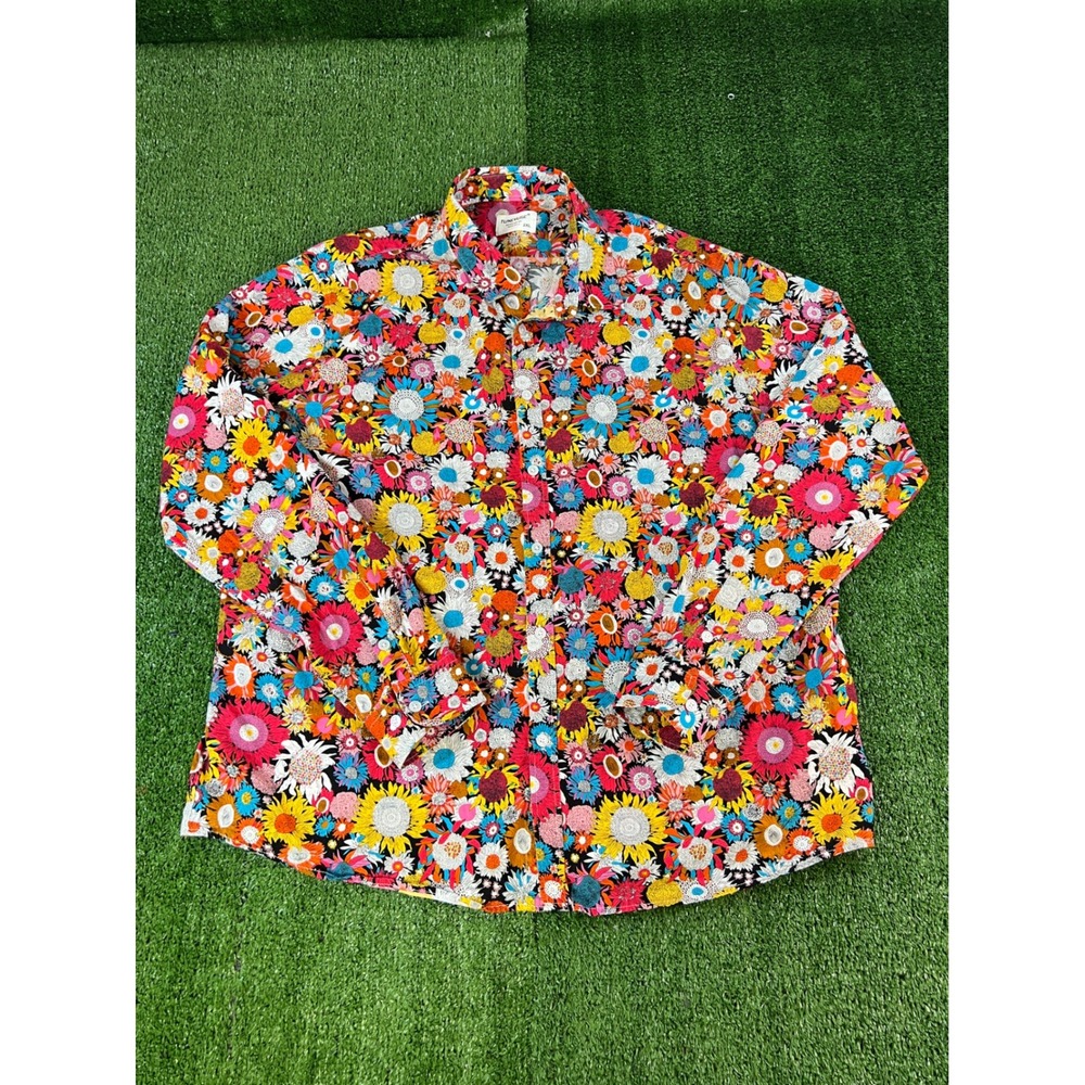 Tunevuse Mens 2XL Floral Sunflower Psychedelic Button Down Shirt Multicolor